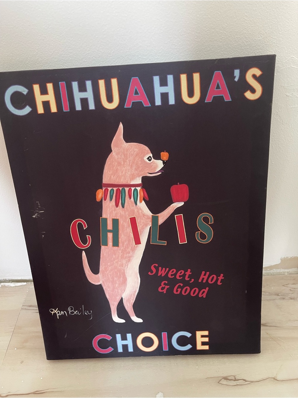Chili Dog Wall Art - Pink Dog on Black